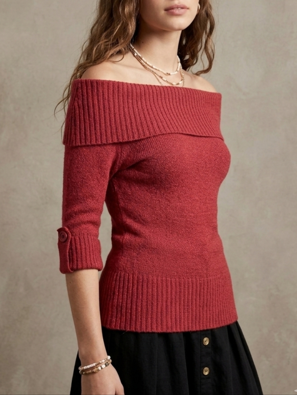 🟣 Sz S Streetwear Society Pinkish Red Off-the-Shoulder Sweater Y2K